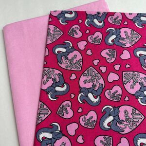 2 FQ OOP Valentine Fabric Glitter Love Stinks Skunk Hearts Pink Purple Skunk